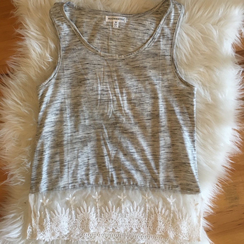 Ladies Small Gray Tank with Sheer Lace